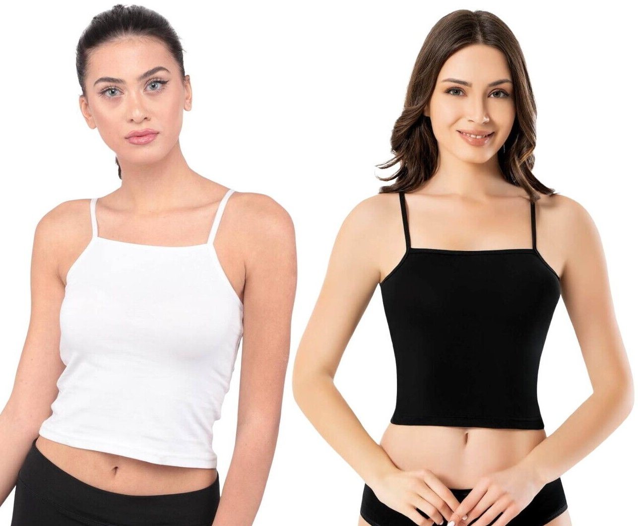 Selef Creation Crop-Top 2er Set Tank Top Komfort Crop Bauchfrei Camisole Ärmellos Unterhemd (2er-Pack) von Selef Creation