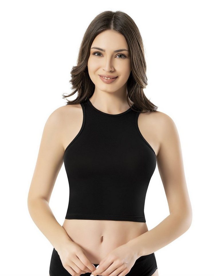 Selef Creation Crop-Top 2er Set Tank Top Komfort Crop Bauchfrei Camisole Ärmellos Unterhemd (2er-Pack) von Selef Creation