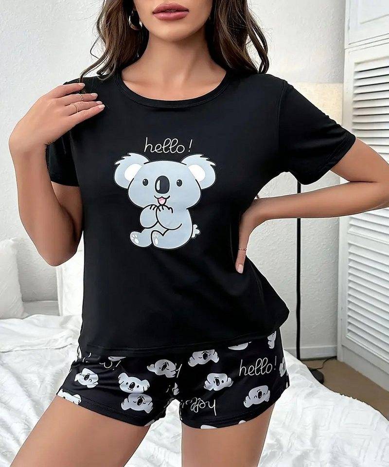 Selef Creation Pyjama Damen Kurzarm Schlafanzug mit Koala-Motiv – 2-teiliges Pyjama-Set von Selef Creation