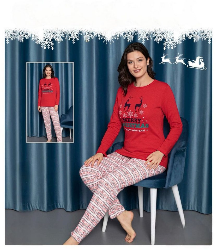 Selef Creation Pyjama Damen Pyjama Schlafanzug Baumwolle Christmas Weihnachten (2) von Selef Creation