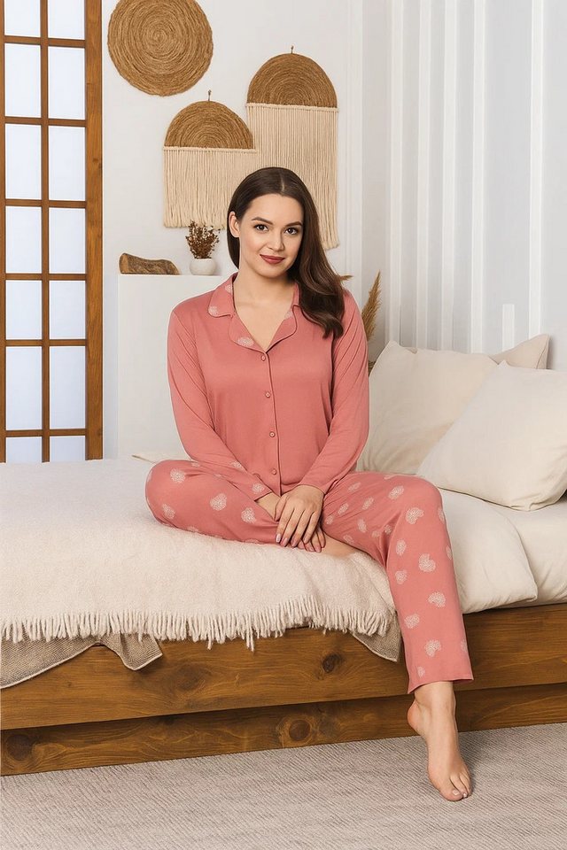 Selef Creation Pyjama Pyjama Set Langarm Zweiteiler in Zuckerrosa – Schlafanzug hautfreundlich,elastisch,pflegeleicht von Selef Creation