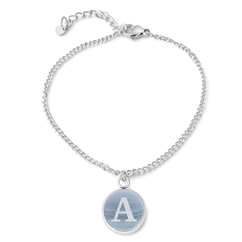 Selena Luna Armband Damen personalisiert Edelstein mit Gravur Buchstabe oder Sternzeichen silber gold 10 Steine zur Auswahl Onyx Jaspis Jade (Blue Lace Agate) von Selena Luna