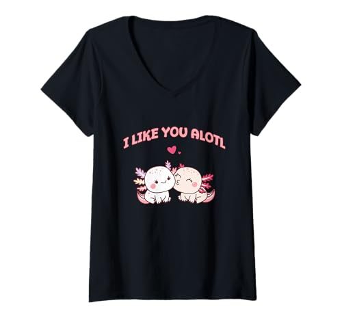 Damen Cute Axolotls I Like You Alotl Funny Valentine's Day Couple T-Shirt mit V-Ausschnitt Damen Cute Axolotls I Like You Alotl Funny Valentine's Day Couple T-Shirt mit V-Ausschnitt von Selena's things