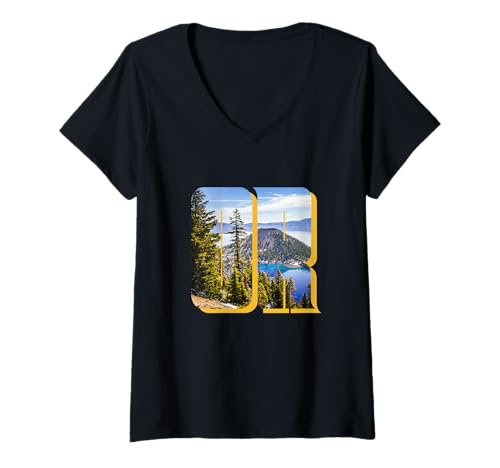 Damen Kratersee-Landschaft in kräftigen Buchstaben oder Oregon Wandern T-Shirt mit V-Ausschnitt Damen Kratersee-Landschaft in kräftigen Buchstaben oder Oregon Wandern T-Shirt mit V-Ausschnitt von Selena's things