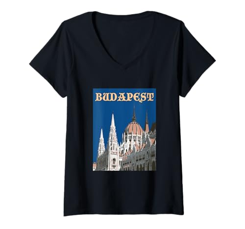 Damen Ungarns Parlamentsgebäude in Budapest European Travel T-Shirt mit V-Ausschnitt von Selena's things