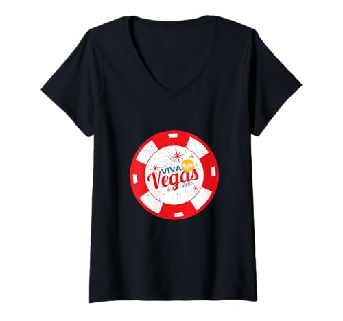 Damen Vintage-Pokerchip, Souvenir für eine Reise nach Las Vegas, Viva Las Vegas T-Shirt mit V-Ausschnitt Damen Vintage-Pokerchip, Souvenir für eine Reise nach Las Vegas, Viva Las Vegas T-Shirt mit V-Ausschnitt von Selena's things