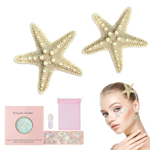 Seestern Haarnadel & Goldene Muschelohrringe & Gesichtskörper Glitzer Set, geeignet für weibliche Mädchen Meerjungfrau Kostüme, 4-in-1 Meerjungfrau Zubehör und Geschenktüte Seestern Haarnadel & Goldene Muschelohrringe & Gesichtskörper Glitzer Set, geeignet für weibliche Mädchen Meerjungfrau Kostüme, 4-in-1 Meerjungfrau Zubehör und Geschenktüte von SeleneTenderaes