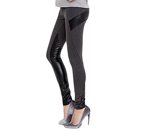 Selente #Fashionista Damen Leggings/Stretch Hose in trendigem Design, Grau mit Ledereinsätzen, Größe S von Selente