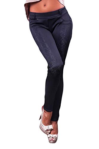 Selente #Fashionista Damen Leggings/Stretch Hose in trendigem Design, Schwarz Stretch mit Steinen, Größe S von Selente