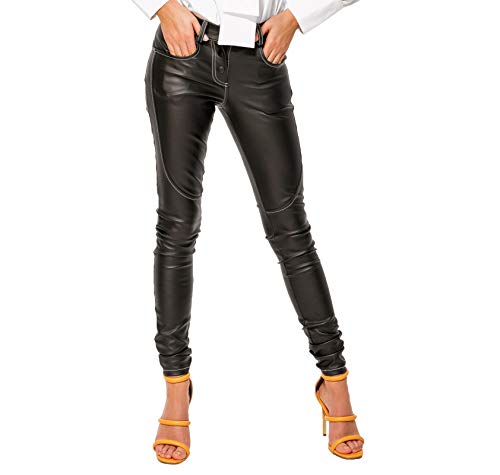 Selente #Fashionista Damen Leggings in Leder-Optik in modischem Design, Schwarz Fleecefutter, Größe M von Selente