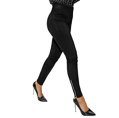 Selente #Fashionista Damen Leggings in Leder-Optik in modischem Design, Schwarz Wildleder, Größe L von Selente