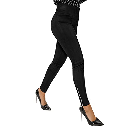 Selente #Fashionista Damen Leggings in Leder-Optik in modischem Design, Schwarz Wildleder, Größe XL von Selente