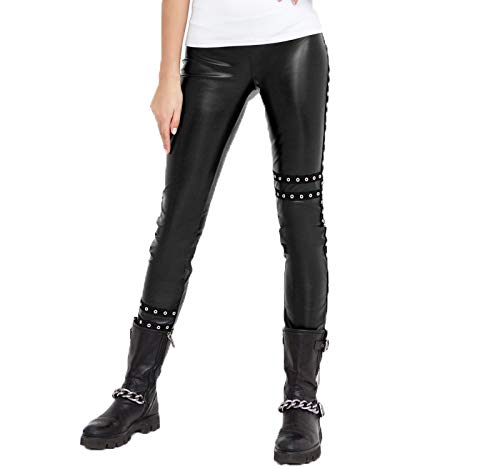 Selente #Fashionista Damen Leggings in Leder-Optik in modischem Design, Schwarz mit Ösen, Größe S von Selente