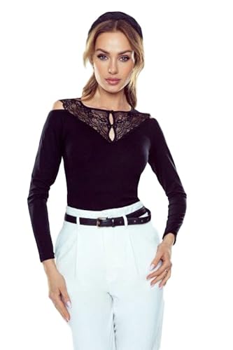 Selente #Fashionista Melody Damen Spitzentop/Bluse (Made in EU), Langarmbluse Spitze Schwarz, Gr. S von Selente