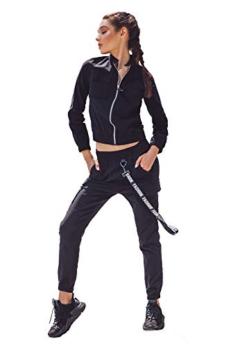 Selente #Fashionista Damen trendiger Trainingsanzug Jogger mit Reißverschluss, Gr. XL, Schwarz Stehkragen von Selente