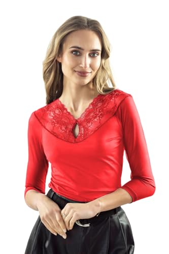 Selente #Fashionista Danita Damen Elegantes Spitzenoberteil/Bluse/Spitzentop 3/4-Ärmel, Tropfenausschnitt Rot, Gr. M Selente #Fashionista Danita Damen Elegantes Spitzenoberteil/Bluse/Spitzentop 3/4-Ärmel, Tropfenausschnitt Rot, Gr. M von Selente
