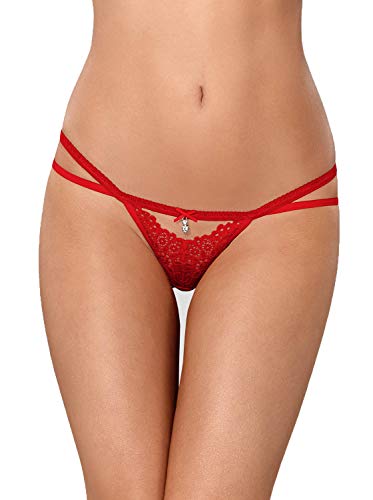 Selente Love & Fun attraktiver und bequemer Damen Tanga, teilweise als Ouvert, (L/XL, Rot-Riemchen) von Selente