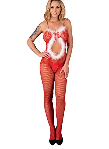 Selente Love & Fun luxuriöses mehrteiliges Damen Dessous-Set in raffiniertem Weihnachts-Design, mit Satin-Augenbinde made in EU, Bodystocking-Modell-2, Einheitsgröße S/M/L von Selente