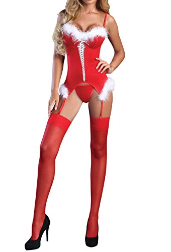 Selente Love & Fun luxuriöses mehrteiliges Damen Dessous-Set in raffiniertem Weihnachts-Design, mit Satin-Augenbinde made in EU, Corsage-Tanga, Gr. L/XL von Selente