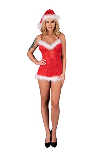 Selente Love & Fun luxuriöses mehrteiliges Damen Dessous-Set in raffiniertem Weihnachts-Design, mit Satin-Augenbinde Made in EU, Kleidchen-Panty-Mütze Gr. S/M von Selente