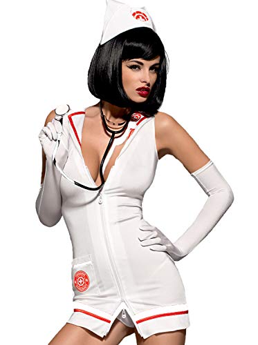 Selente Love & Fun sexy Krankenschwester-Kostüm 5-teiliges Set in toller Geschenkbox & exklusiver Satin-Augenbinde made in EU, Weiß, S/M von Selente
