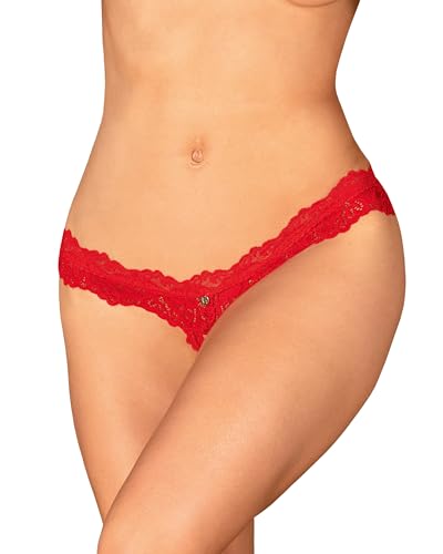 Selente Love & Fun verführerischer Damen-Ouvert Slip, (L/XL, Rot-breite Spitze Ouvert) von Selente