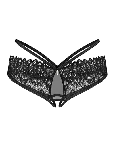Selente Love & Fun verführerischer Damen-Ouvert Slip, (XS/S, Schwarz Spitze Riemchen Ouvert) von Selente