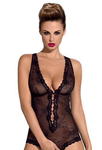 Selente Love & Fun verführerisches 2-teiliges Damen Dessous-Set aus Body/Ouvert-Body & Satin-Augenbinde, made in EU, schwarz-Spitze, Gr. S/M von Selente