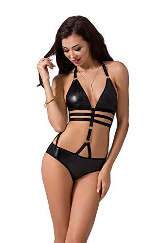 Selente Love & Fun verführerisches 2-teiliges Damen Dessous-Set aus Body & exklusiver Satin-Augenbinde, Made in EU, schwarz-Wetlook, Gr. S/M von Selente