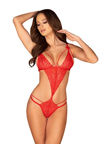 Selente Love & Fun verführerisches 2-teiliges Damen Dessous-Set aus rotem Body & exklusiver Satin-Augenbinde, made in EU (S/M, Rot-Riemchen) von Selente