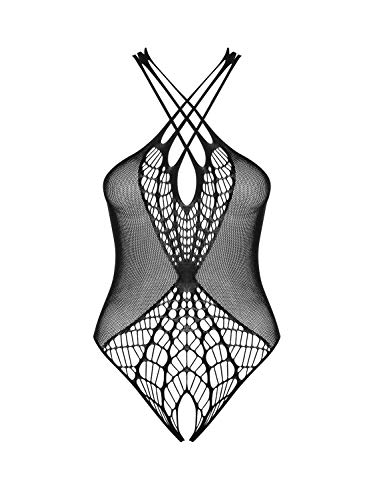 Selente Love & Fun verführerisches 2-teiliges Damen Dessous-Set aus Ouvert-Body & exklusiver Satin-Augenbinde, made in EU (S/M/L, Schwarz-Netz-Ouvert) von Selente