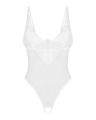 Selente Love & Fun verführerisches 2-teiliges Damen Dessous-Set aus Ouvert-Body & exklusiver Satin-Augenbinde, Made in EU, Weiß-Mesch-Ouvert, Gr. M-L von Selente