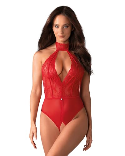 Selente Love & Fun verführerisches 2-teiliges Damen Dessous-Set aus Ouvert-Body & exklusiver Satin-Augenbinde, made in EU, Rot-offener Rücken-Ouvert, Gr. M-L von Selente