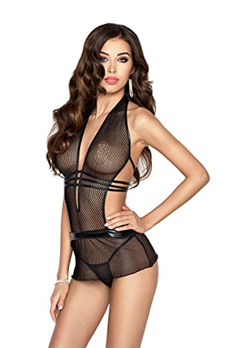 Selente Love & Fun verführerisches 3-teiliges Damen Dessous-Set, Made in EU, aus Corsage mit Strapshaltern, Slip und exklusiver Satin-Augenbinde, Gr.XXL/3XL, Corsage-schwarz-Netz von Selente