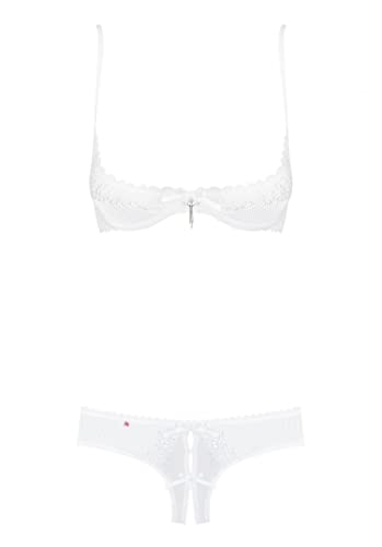 Selente Love & Fun verführerisches 3-teiliges Damen Dessous-Set aus Hebe-BH, Ouvert-Slip & Satin-Augenbinde, made in EU (S/M, weiß-Hebe-BH) von Selente