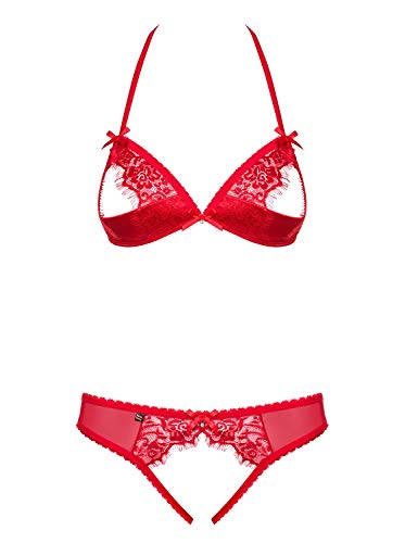 Selente Love & Fun verführerisches 3-teiliges Damen Dessous-Set aus BH, Höschen & Satin-Augenbinde, Made in EU (S-M, Rot-Ouvert) von Selente