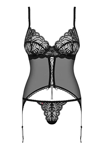 Selente Love & Fun verführerisches 3-teiliges Damen Dessous-Set aus Corsage mit Strapshaltern, Slip und exklusiver Satin-Augenbinde made in EU (S/M, schwarz-Bügel-BH) von Selente