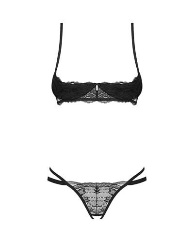 Selente Love & Fun verführerisches 3-teiliges Damen Dessous-Set aus Halb-BH, Ouvert-Slip & Satin-Augenbinde, Made in EU, Schwarz-Halb-BH-Ouvert, Gr. XS-S von Selente