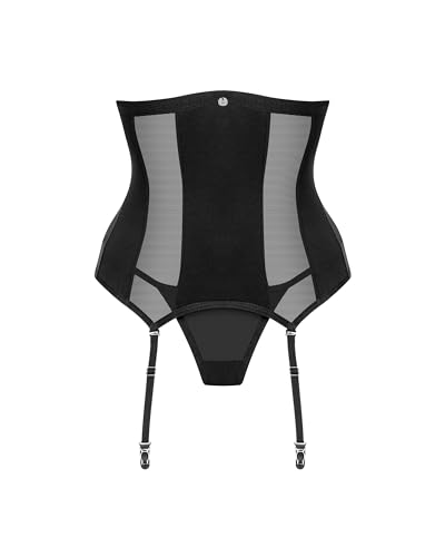 Selente Love & Fun verführerisches 4-teiliges Damen Dessous-Set aus Corsage mit Strumpfhaltern, Slip & Satin-Augenbinde, Made in EU, M-L, Schwarz-Unterbrustcorsage von Selente