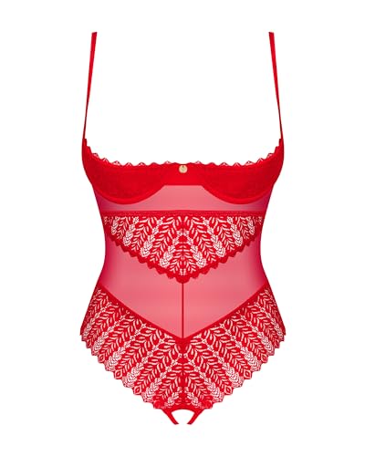 Selente Love & Fun verführerisches Damen Dessous-Set aus Ouvert-Body & Satin-Augenbinde, Rot-Spitze-Ouvert, Gr. XL-XXL von Selente