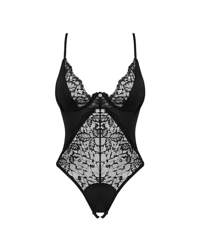 Selente Love & Fun verführerisches Damen Dessous-Set aus Ouvert-Body & Satin-Augenbinde, Schwarz-florale Spitze-Ouvert, Gr. XL-XXL von Selente