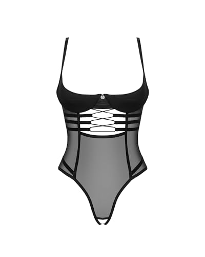 Selente Love & Fun verführerisches Damen Dessous-Set aus Ouvert-Body & Satin-Augenbinde, Schwarz-Mesch-Ouvert, Gr. XL-XXL von Selente