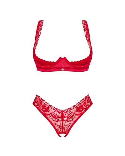 Selente Love & Fun verführerisches Damen Unterwäsche-Set aus BH, Slip & exklusiver Satin-Augenbinde, Made in EU (M-L, Rot-Hebe-BH-Ouvert) von Selente