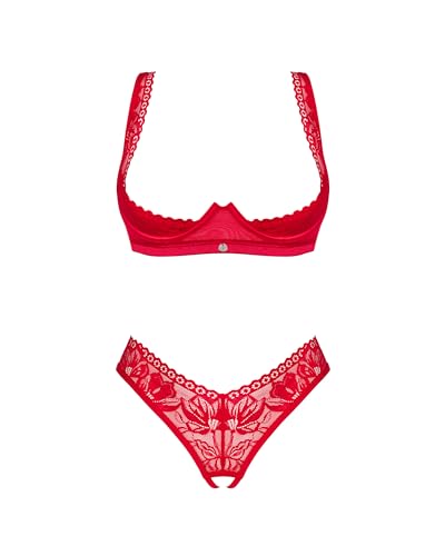 Selente Love & Fun verführerisches Damen Unterwäsche-Set aus BH, Slip & exklusiver Satin-Augenbinde, Made in EU (M-L, Rot-Hebe-BH-Ouvert) von Selente