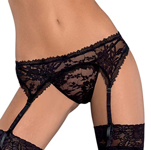 Selente Love & Fun zarter Damen-Strumpfgürtel mit feinem Slip als verführerisches Dessous-Set in toller Geschenkbox, Schwarz Spitze, L-XL von Selente