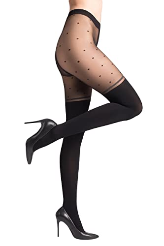 Selente Lovely Legs Damen Strumpfhose in Strapsstrumpf-Optik, made in EU, Schwarz-gepunktet, Gr. M von Selente