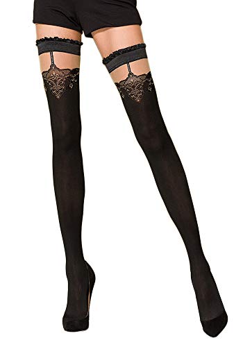 Selente Lovely Legs edle halterlose Damen Strümpfe (made in EU), schwarz mit grauer Schleife, Gr. M/L von Selente
