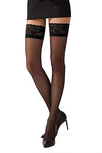 Selente Lovely Legs elegante halterlose Damen Strümpfe (made in EU), schwarz mit spitzen Saum, Gr. S von Selente