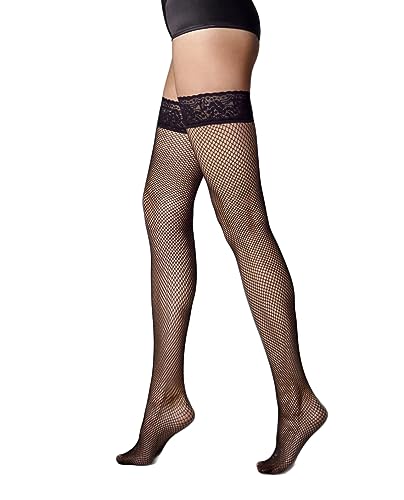 Selente Lovely Legs halterlose rutschfeste Damen Strümpfe mit edler Spitze, made in EU, Gr. XS-S, Schwarz_Netz von Selente