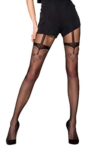 Selente Lovely Legs originelle Damen Strumpfhose in Strapsstrumpf-Optik, made in EU, schwarz mit Glitzer verziert, Gr. S von Selente